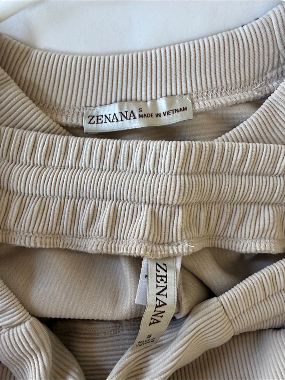 2 Piece Set Ribbed Drawstring Shorts and Top - Cream - Picture 2 of 7